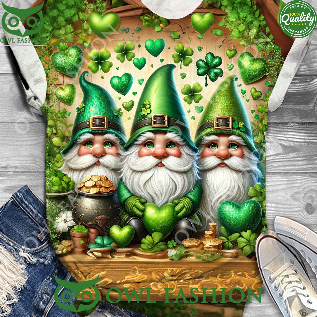 St Patricks Day Gnomes Print Crew Neck 3D Tshirt