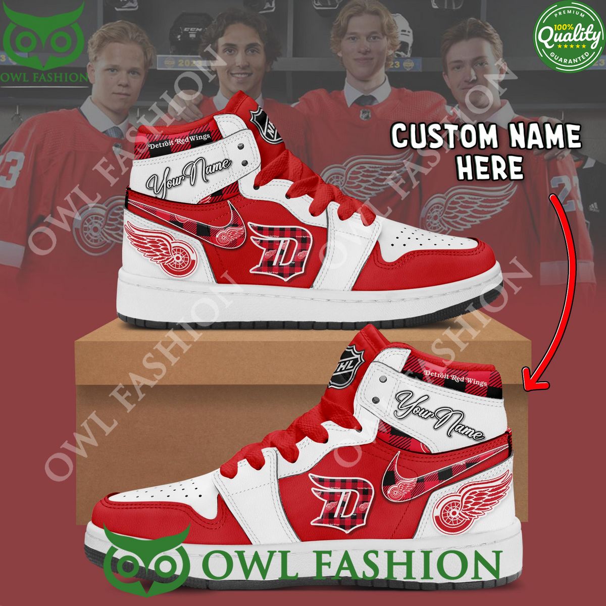 customized nhl detroit red wings limited nike air jordan sneakers 1