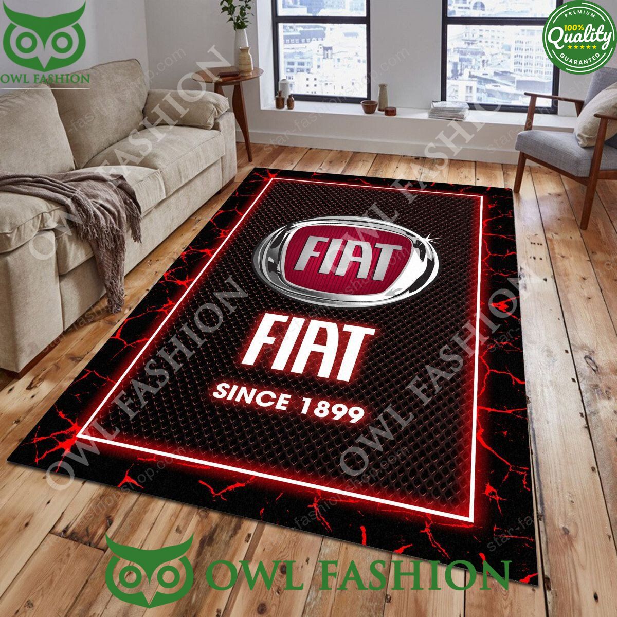 Fiat Red Logo Living Room Premium Rug Carpet The composition is flawless.