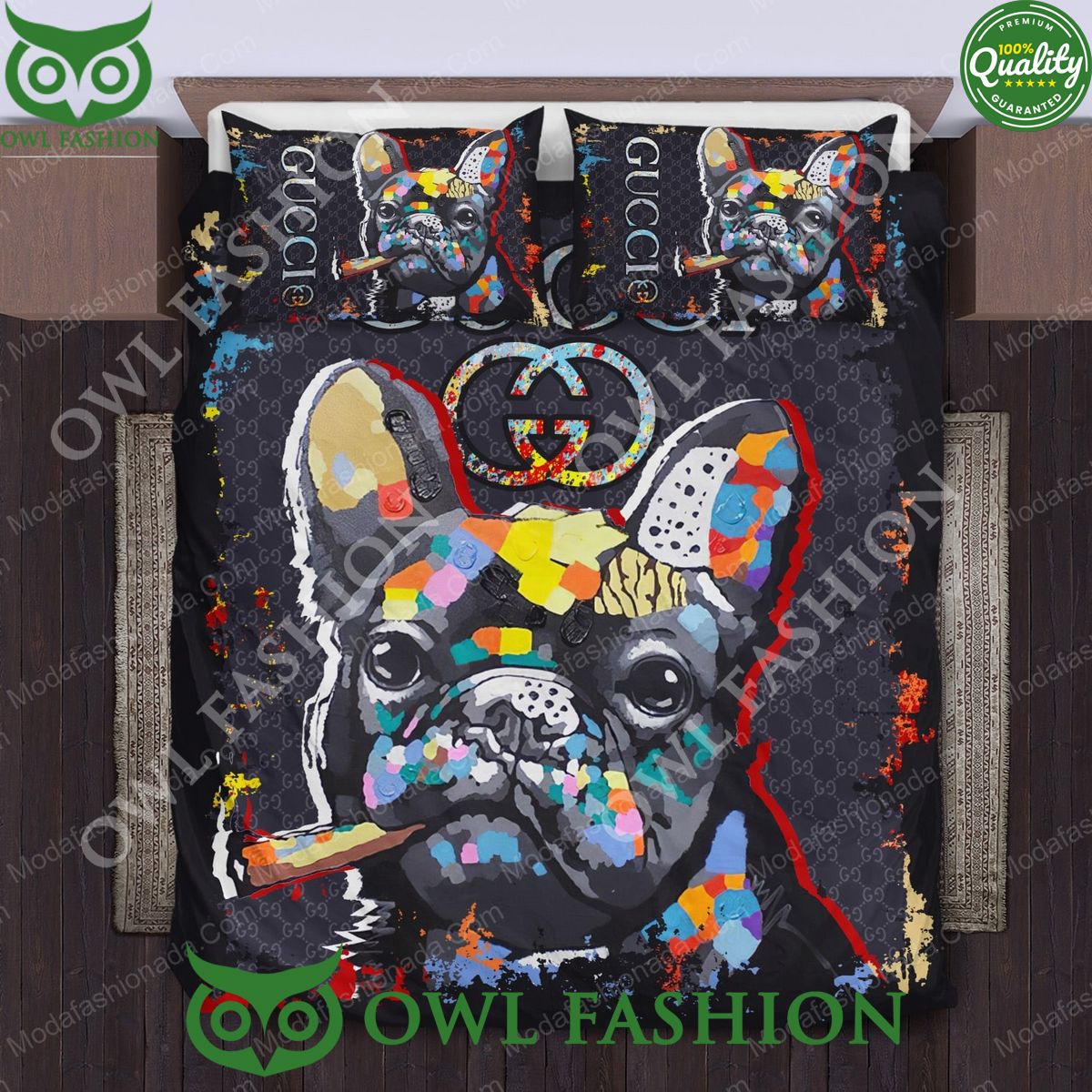 Gucci Bulldogs Smoking Cigars Bedding Sets Eye soothing picture dear
