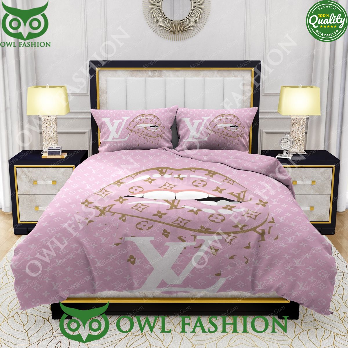 Lips With Louis Vuitton Pink Pattern Bedding Sets Good one dear