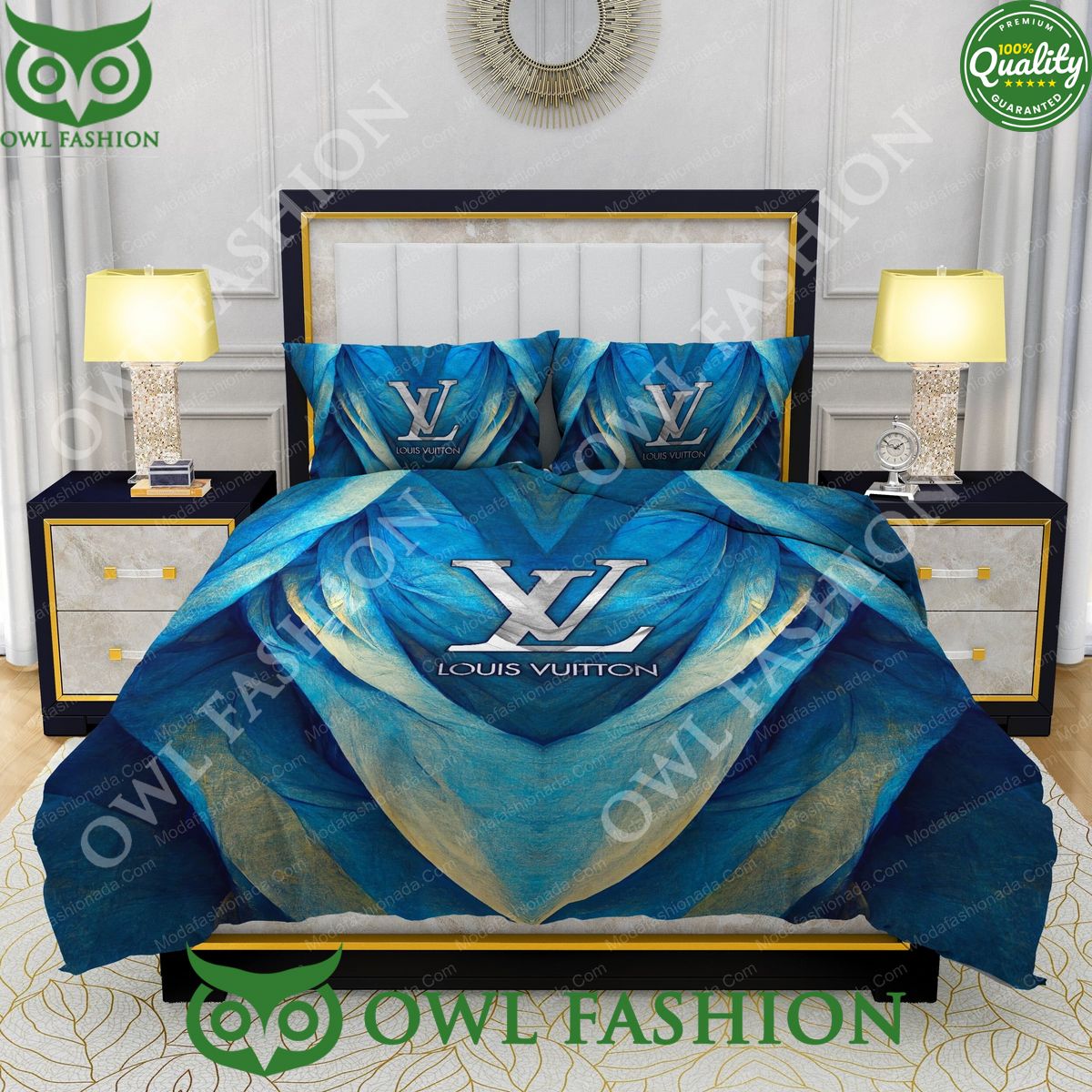 Louis Vuitton Blue Abstract Background Bedding Sets Beauty queen