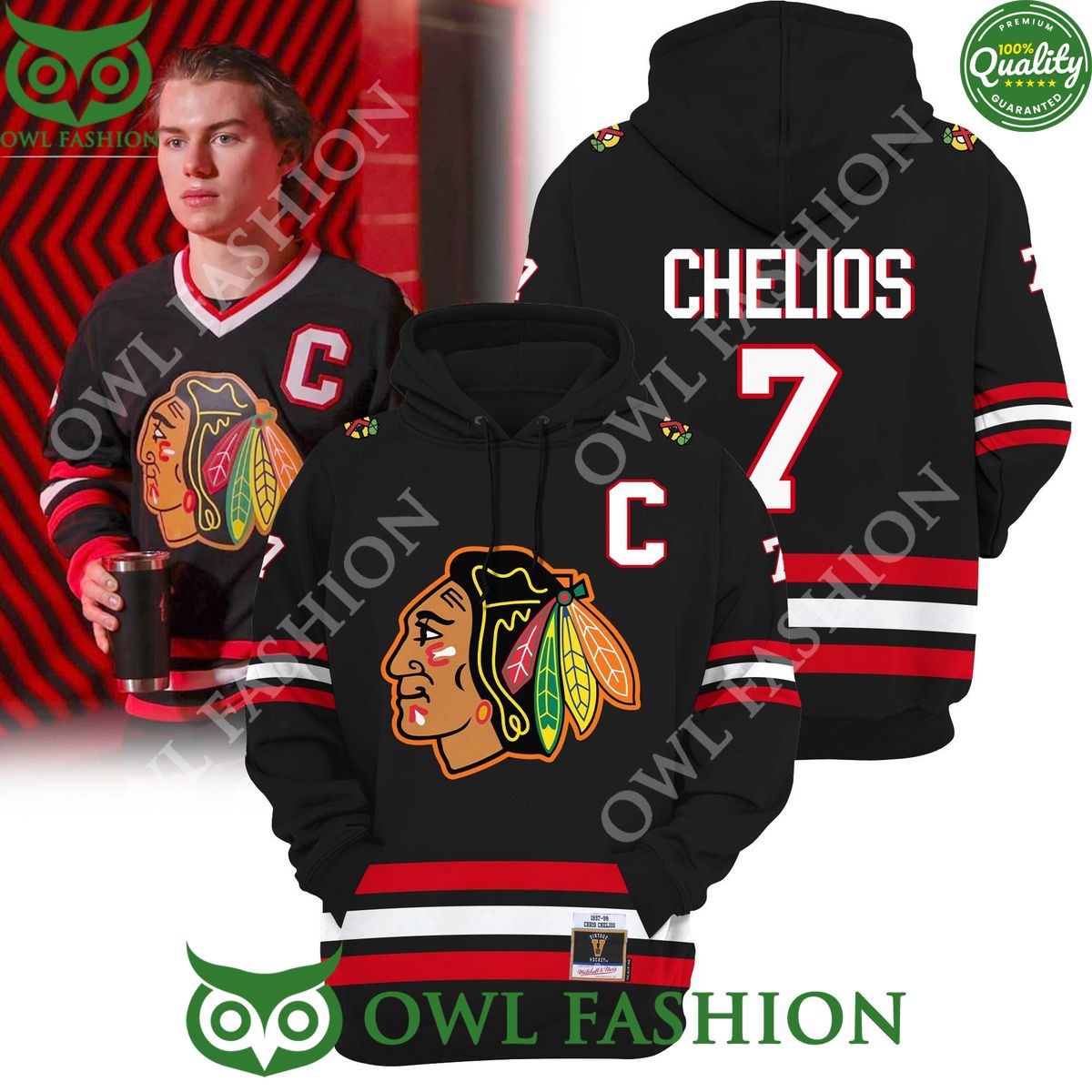 NHL Chris Chelios Chicago Blackhawks ice hockey team Hoodie Rocking picture