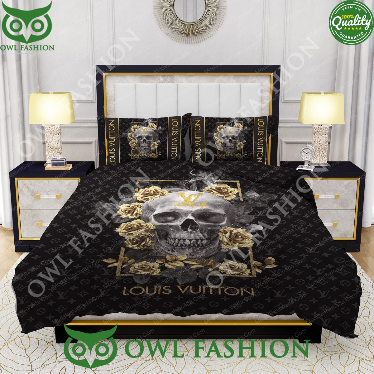 Skull And Golden Rose Louis Vuitton Bedding Sets Your beauty is irresistible.