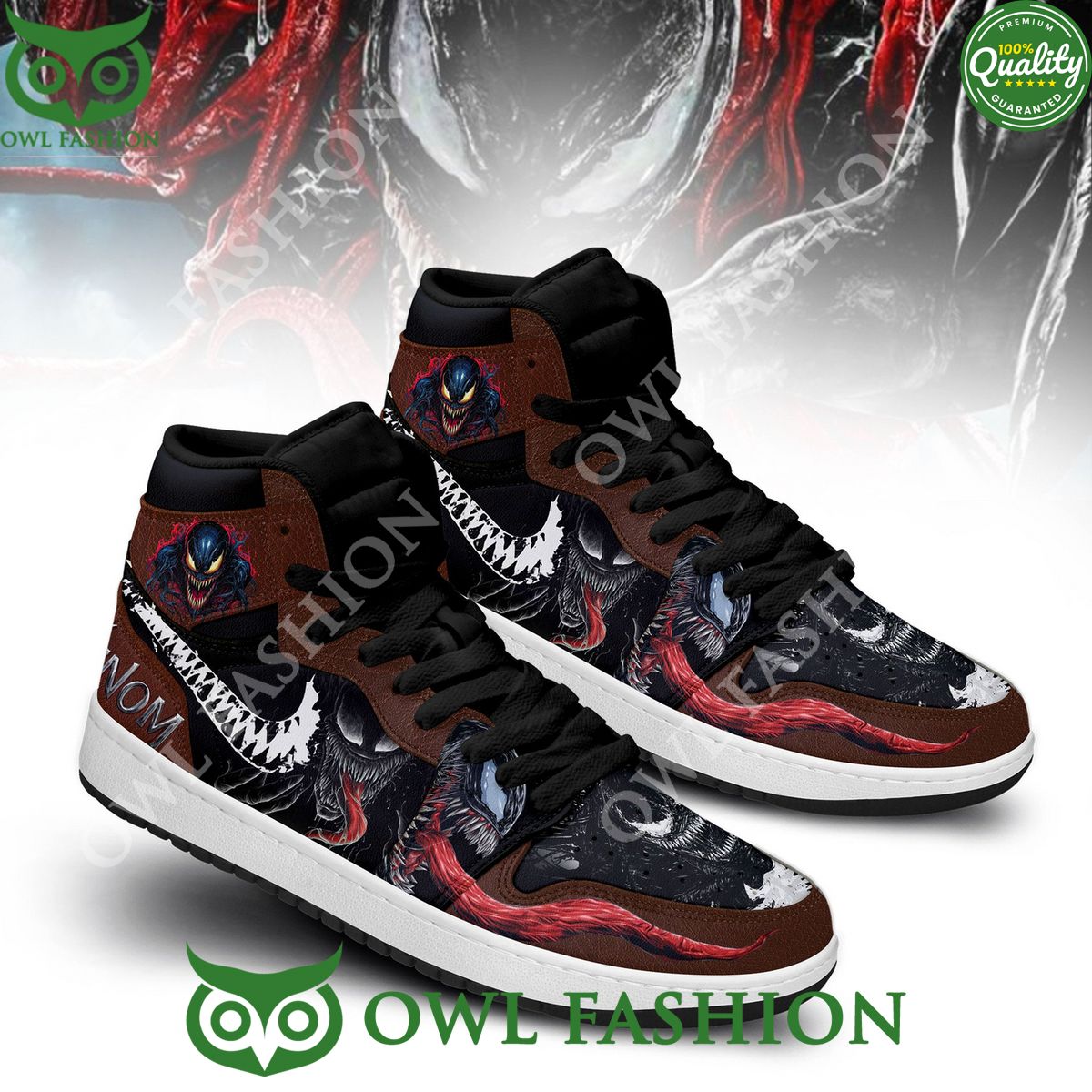 Venom Scary Red tongue Air Jordan High Top Sneakers Amazing Pic