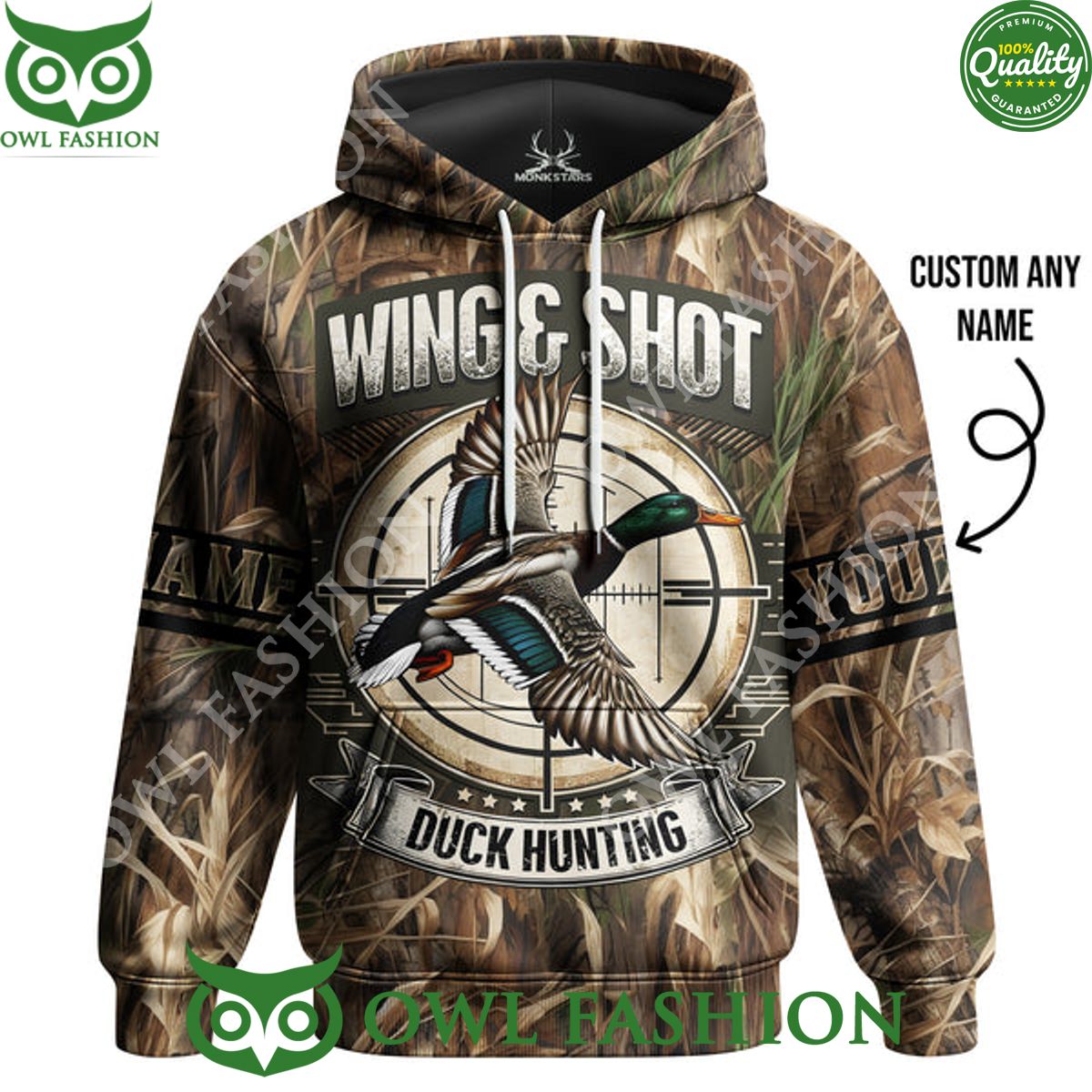 Wing and Shot Duck Hunting Custom Name 3D hoodie Such a charming picture.