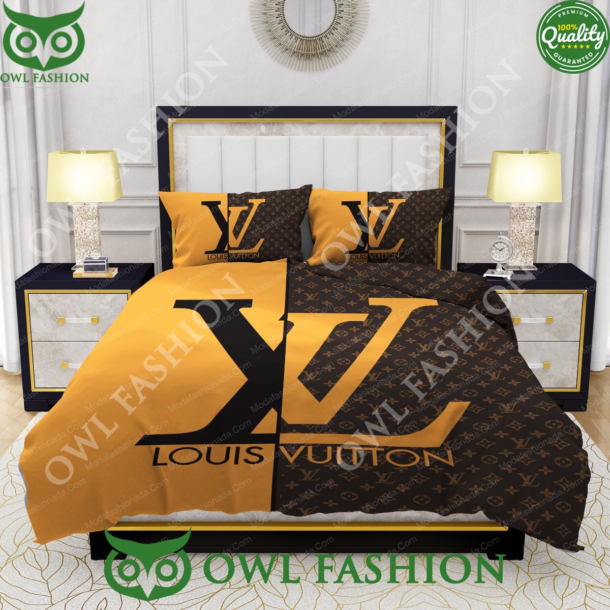 yellow and brown background louis vuitton luxury bedding sets 1 jscqV.jpg