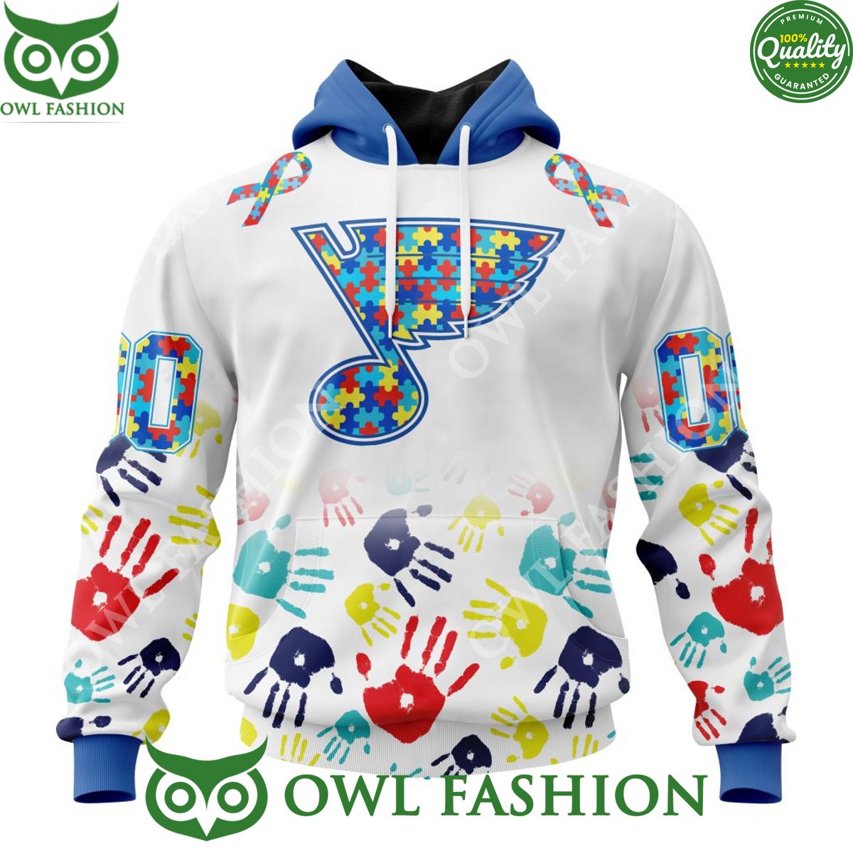 custom name and number nhl st louis blues autism awareness hand pattern paint hoodie shirt 1