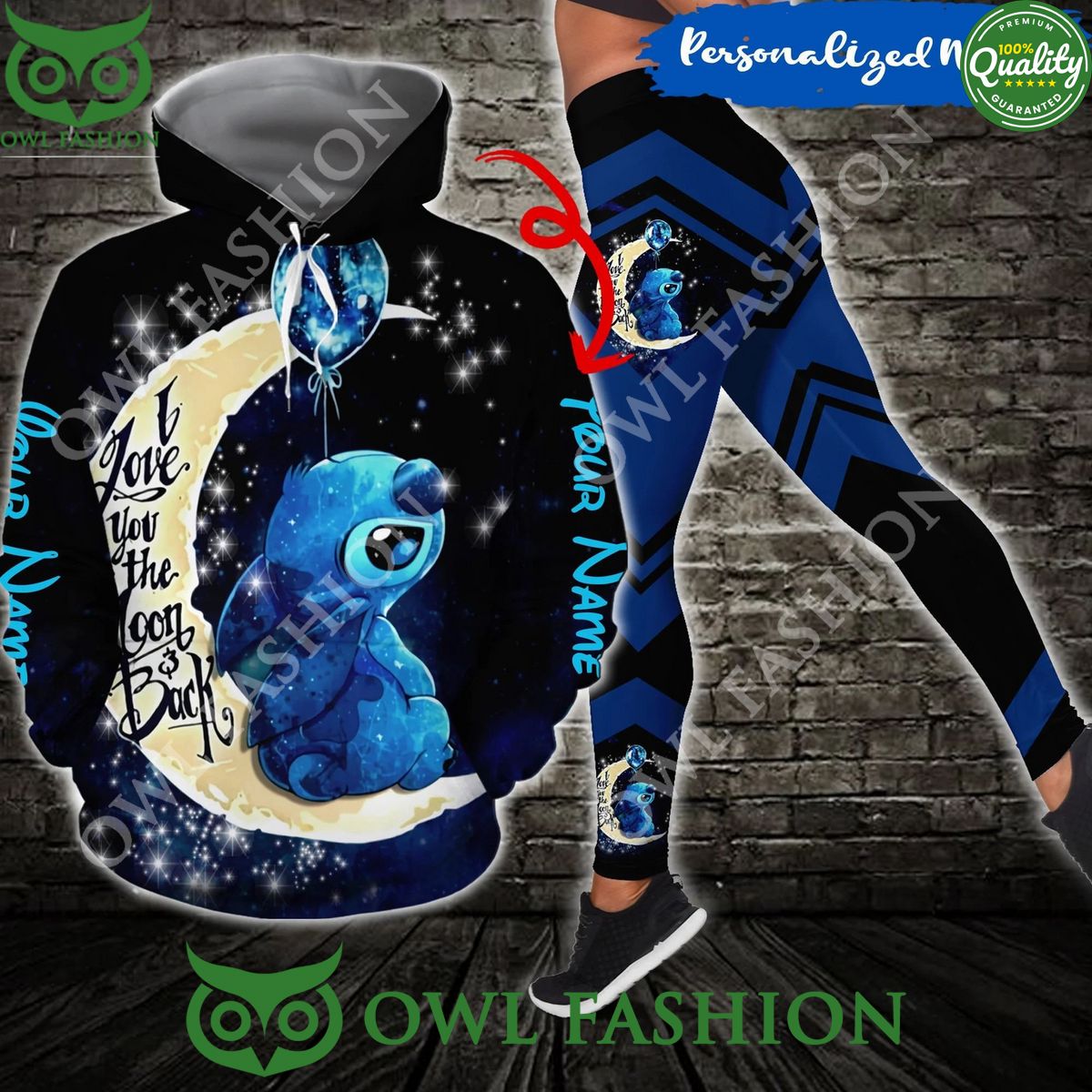 Custom Name Stitch I Love You To The Moon And Back Hoodie Leggings Coolosm
