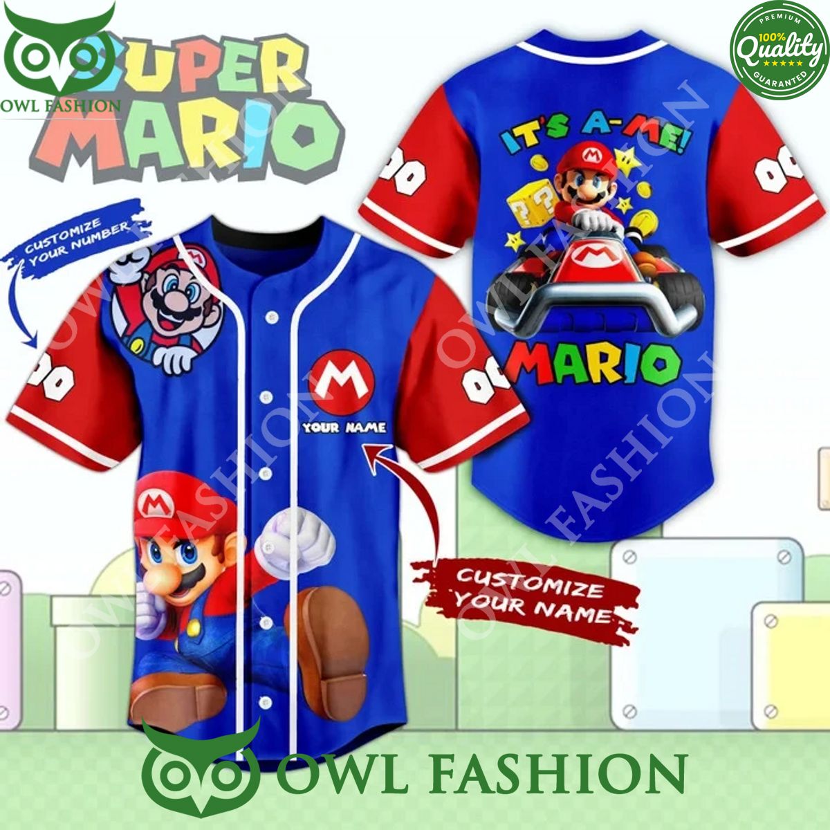 Custom Name The Super Mario Bros Blue Baseball Jersey Super sober