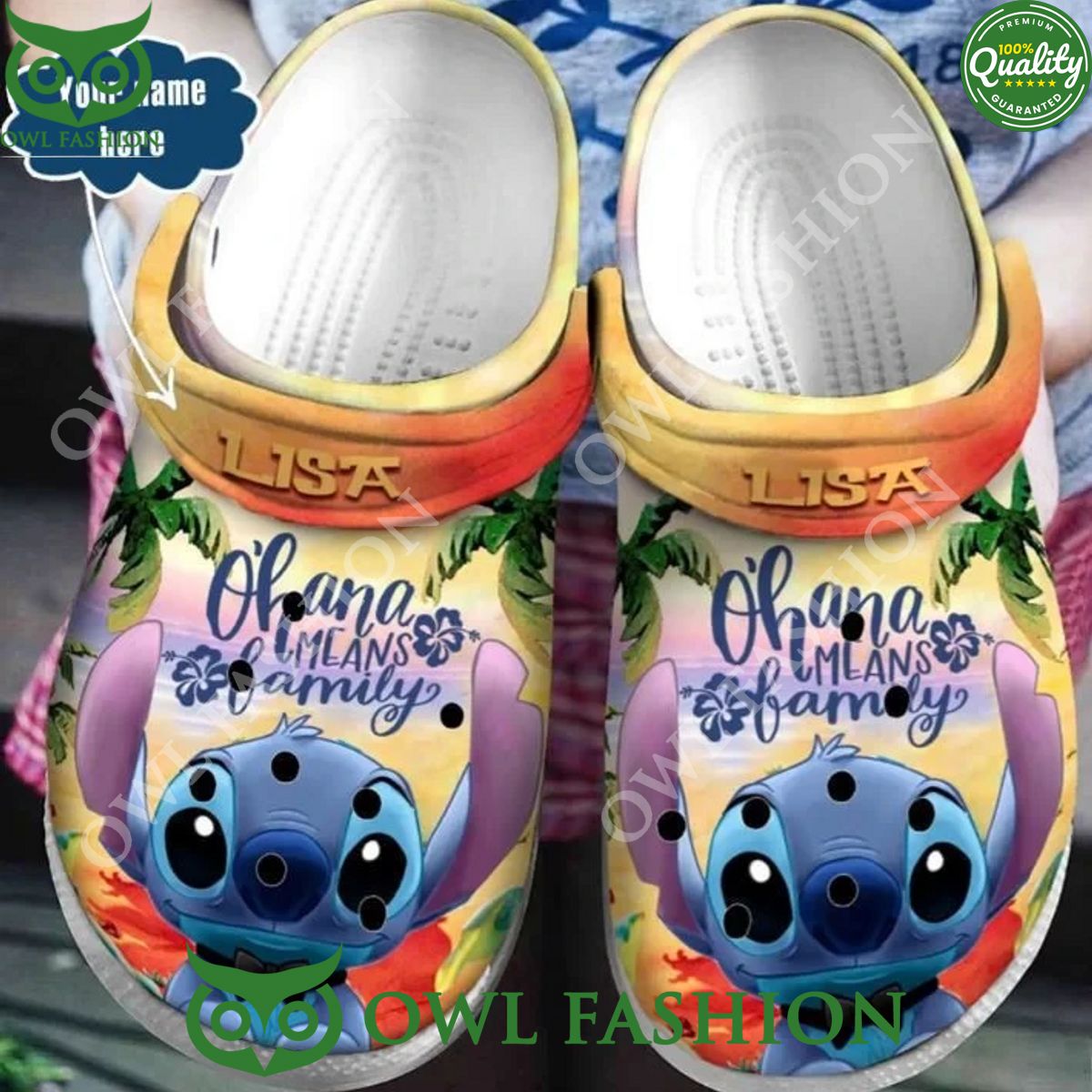 Limited Edition Custom Name Stitch Ohana Means Family Croc Speechless