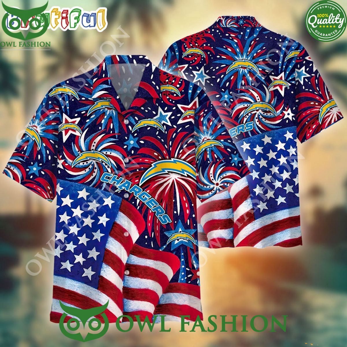 american flag nfl los angeles chargers hawaiian shirt tropical football aloha shirt 1