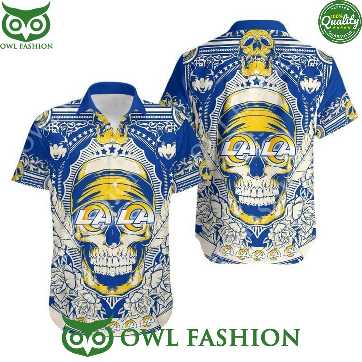 los angeles rams skull nfl gift for fan hawaiian shirt and shorts summer 1 KZjp9.jpg
