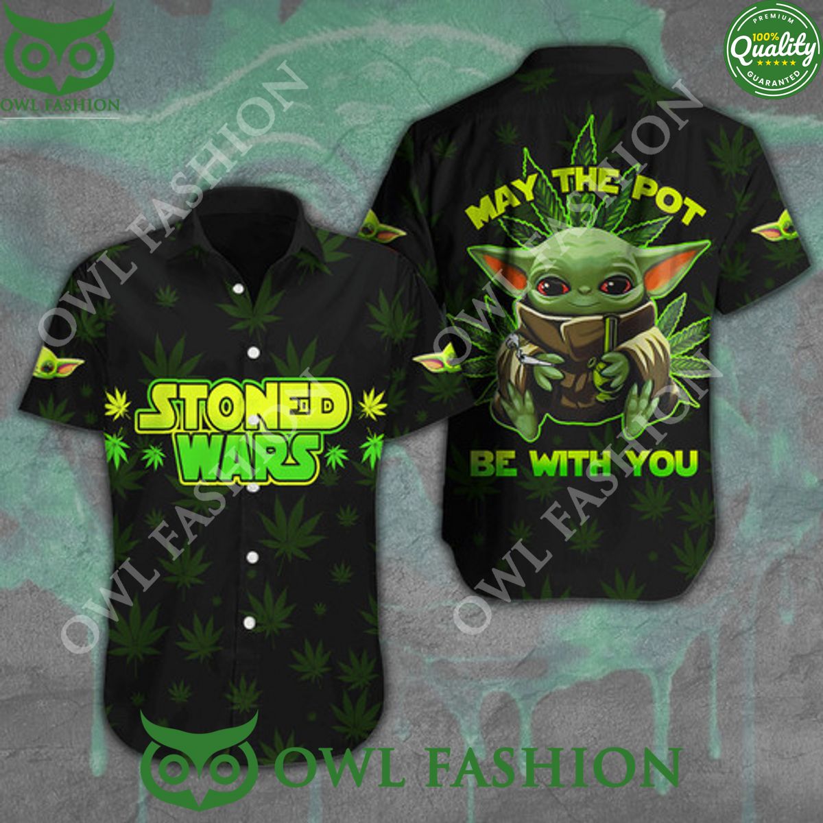 Stoned wars may the pot be with you yoda weed hawaiian shirt Rocking picture