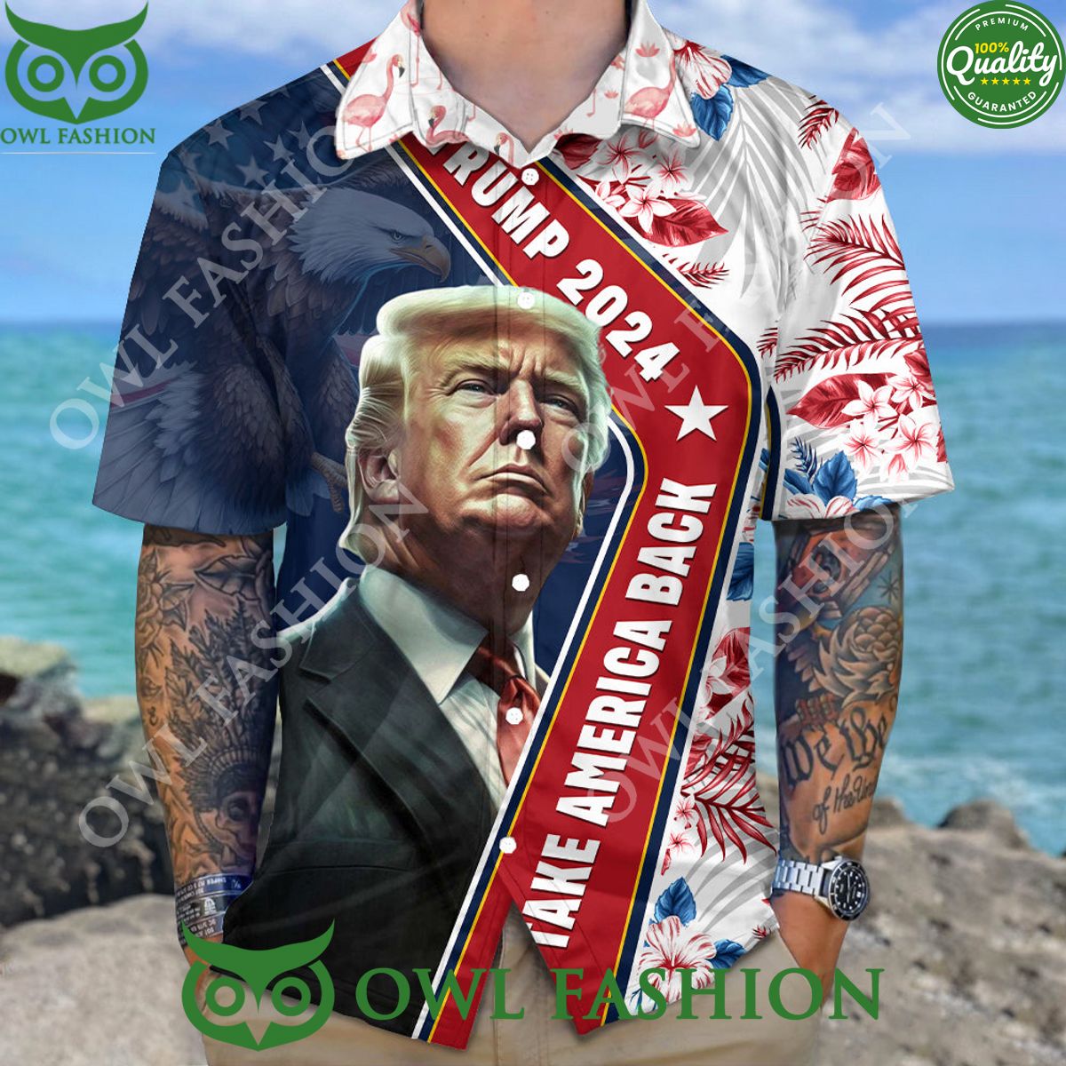 Trump 2024 Take America Back Flag Pattern Hawaii Shirt I like your hairstyle
