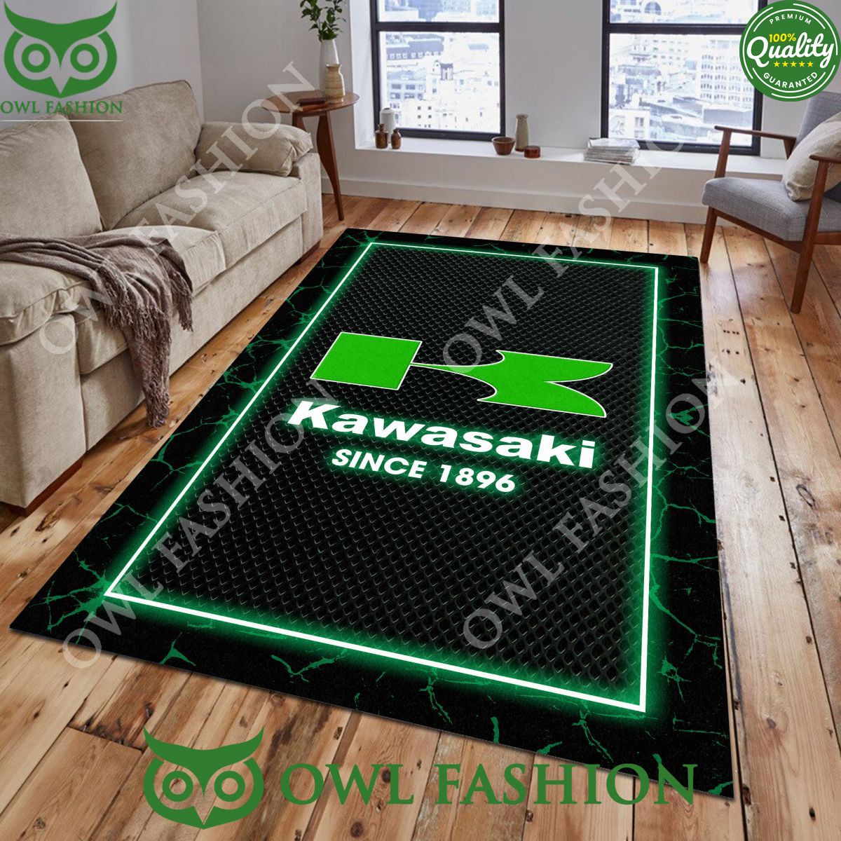 Kawasaki Japanese Motor Custom Color Living Room Carpet Rug Stand easy bro