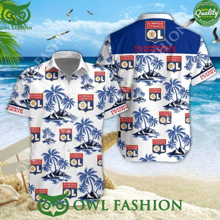 olympique lyonnais ligue 1 beach vibe hawaiian shirt shorts 1