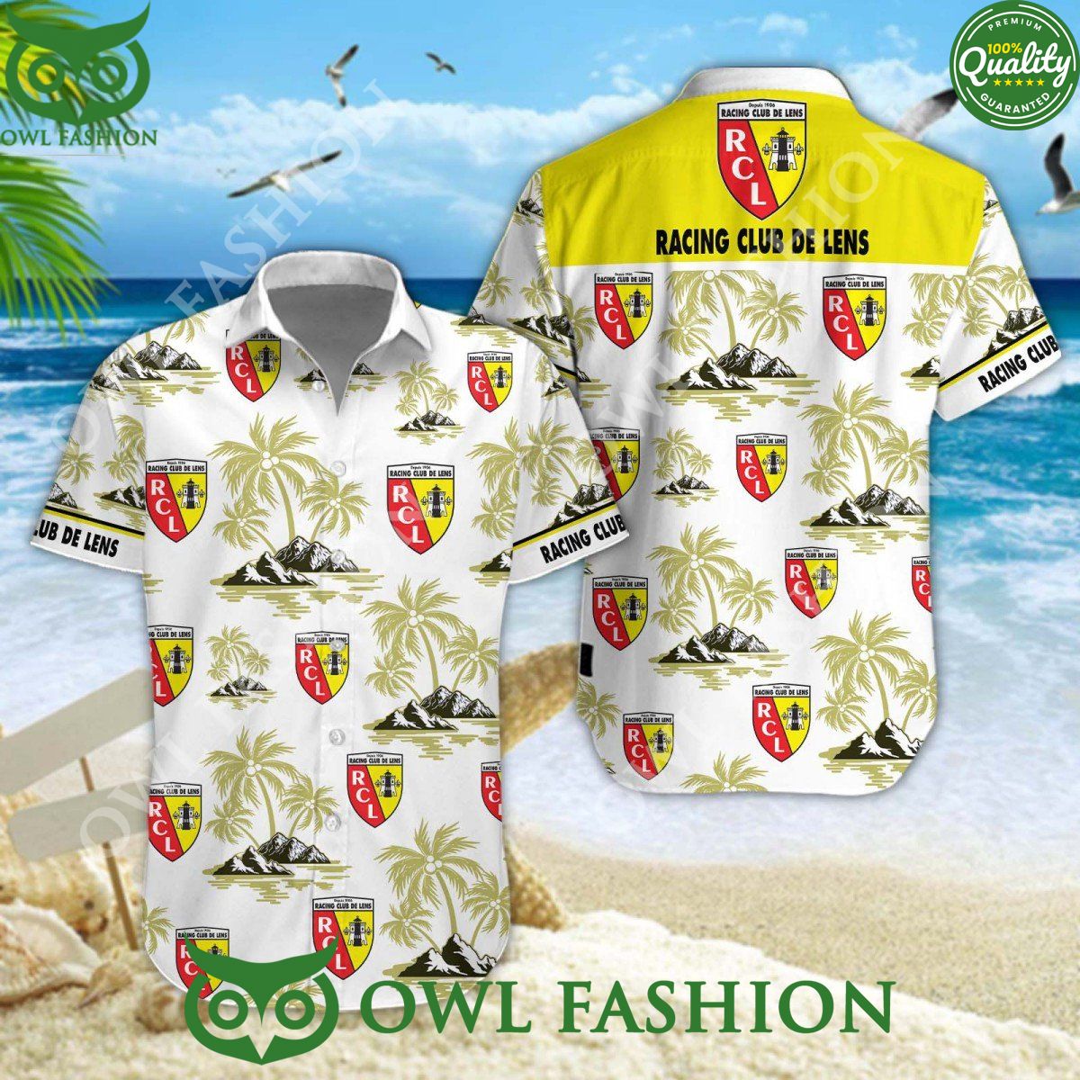 racing club de lens ligue 1 coconut island hawaiian shirt shorts 1