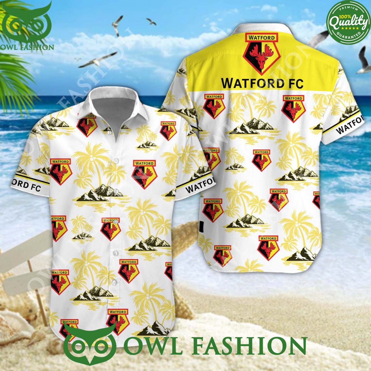 Watford Football Championship EFL Premium Summer Hawaiian Shirt Cutting dash