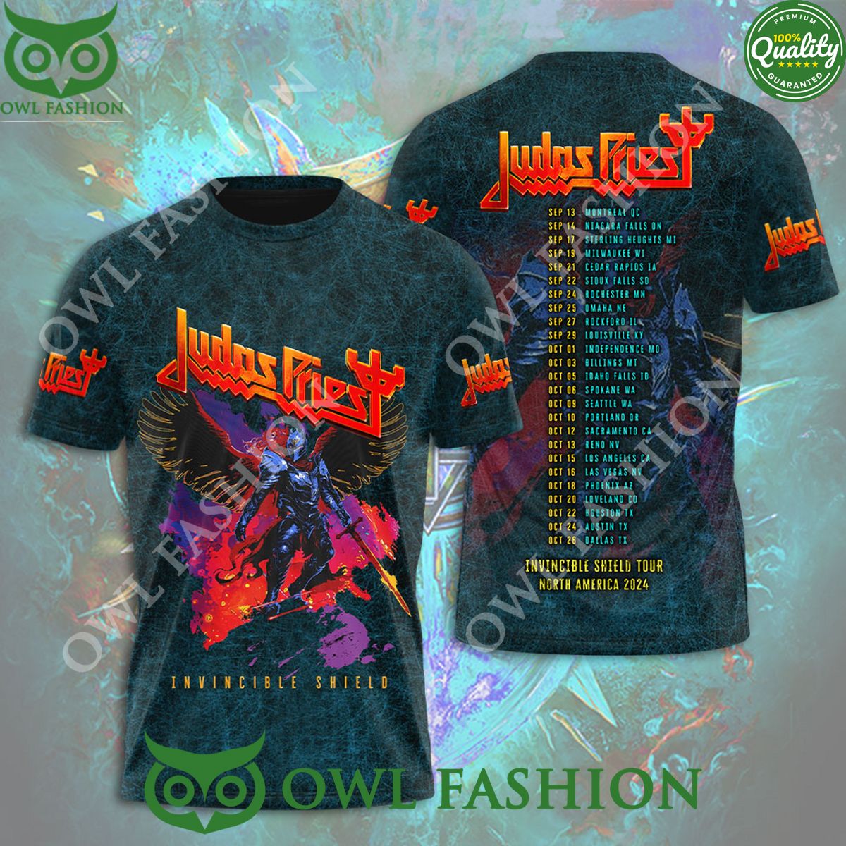 Judas Priest Invincible Shield Tour NA 2024 3D Tshirt Hoodie Cutting dash