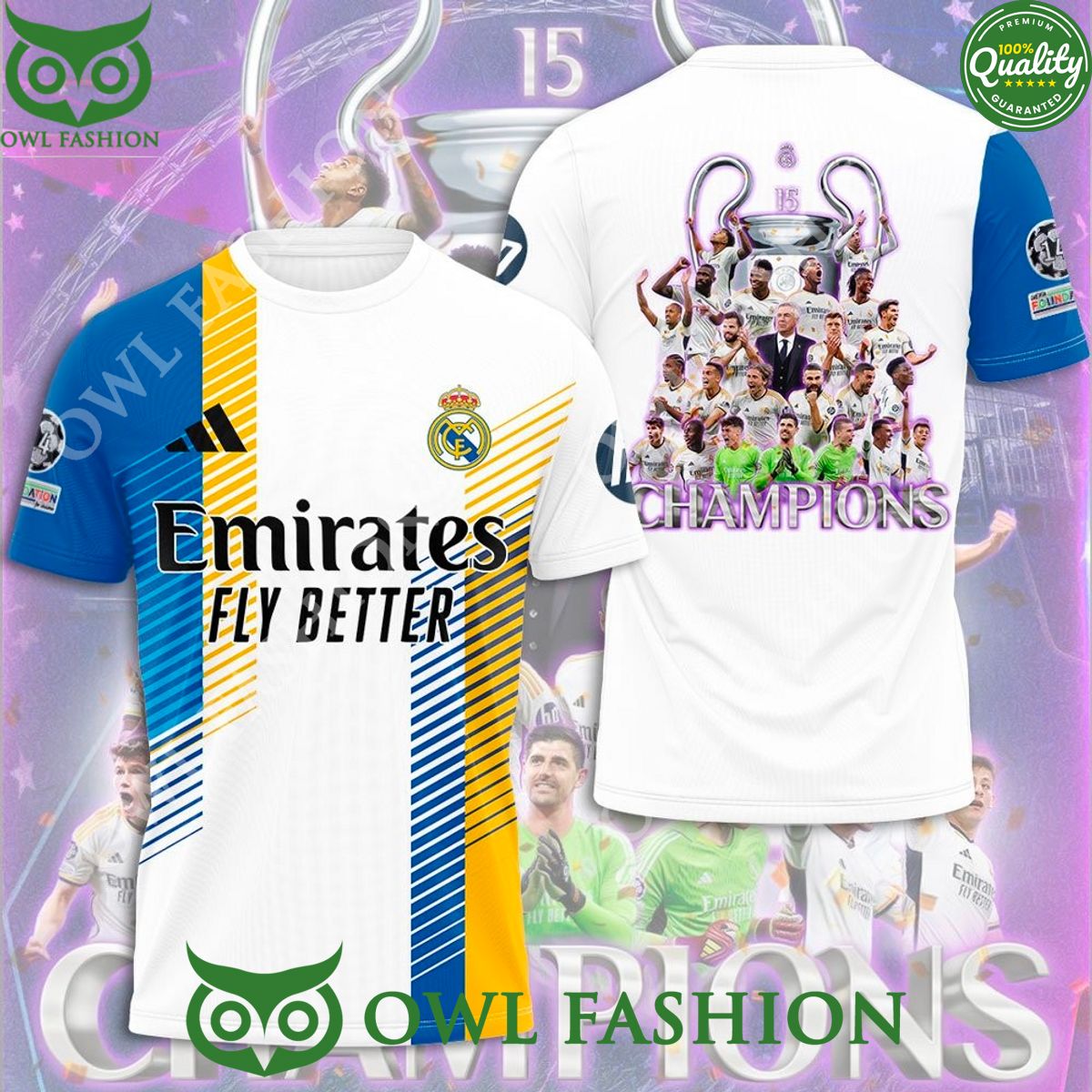 Real Madrid Emirates Fly Better Champion 2024 3D Tshirt Sizzling