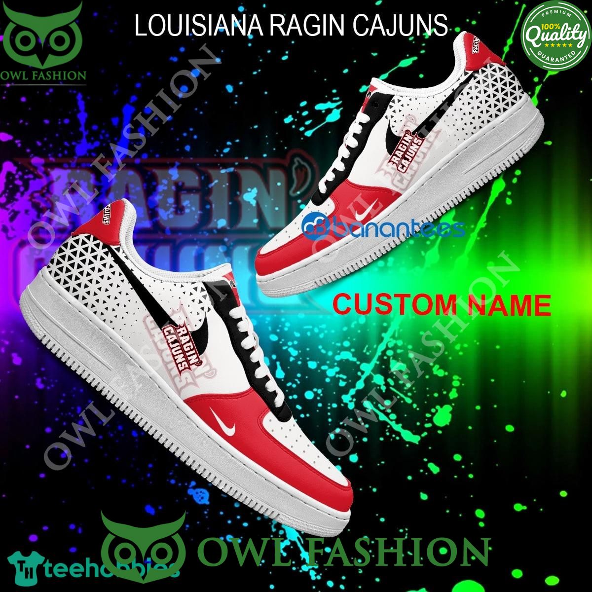 Custom Name Louisiana Ragin Cajuns NCAA Air Force 1 Shoes Coolosm