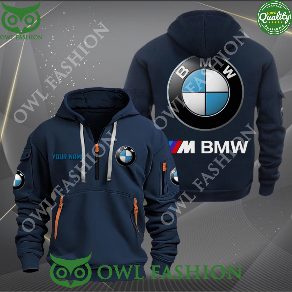BMW M Car Motor Personalized 2D Half Zipper Hoodie Wow, cute pie