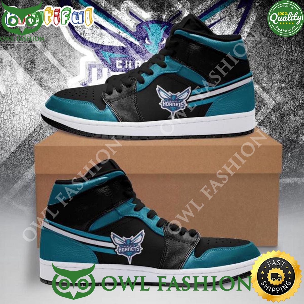 NBA Charlotte Hornets Teal Black Air Jordan 1 High Sneakers Rocking picture