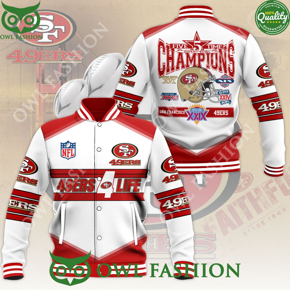 San Francisco 49ers NFL Super Bowl Baseball Varsity Jacket Nice photo dude
