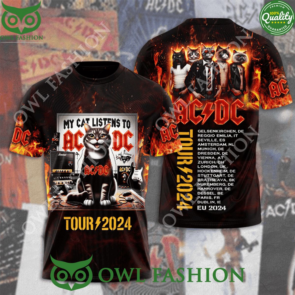 ACDC My cat listens to EU Tour 2024 t shirt You look elegant man