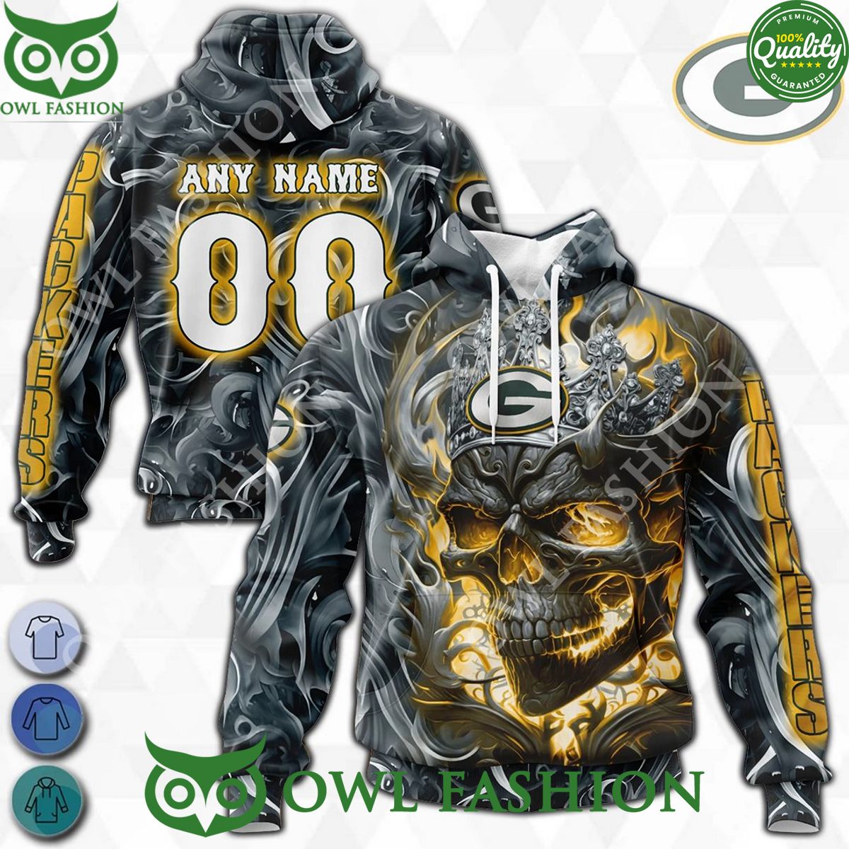 green bay packers nfl yellow custom name number skull with crown hoodies 1 14TET.jpg