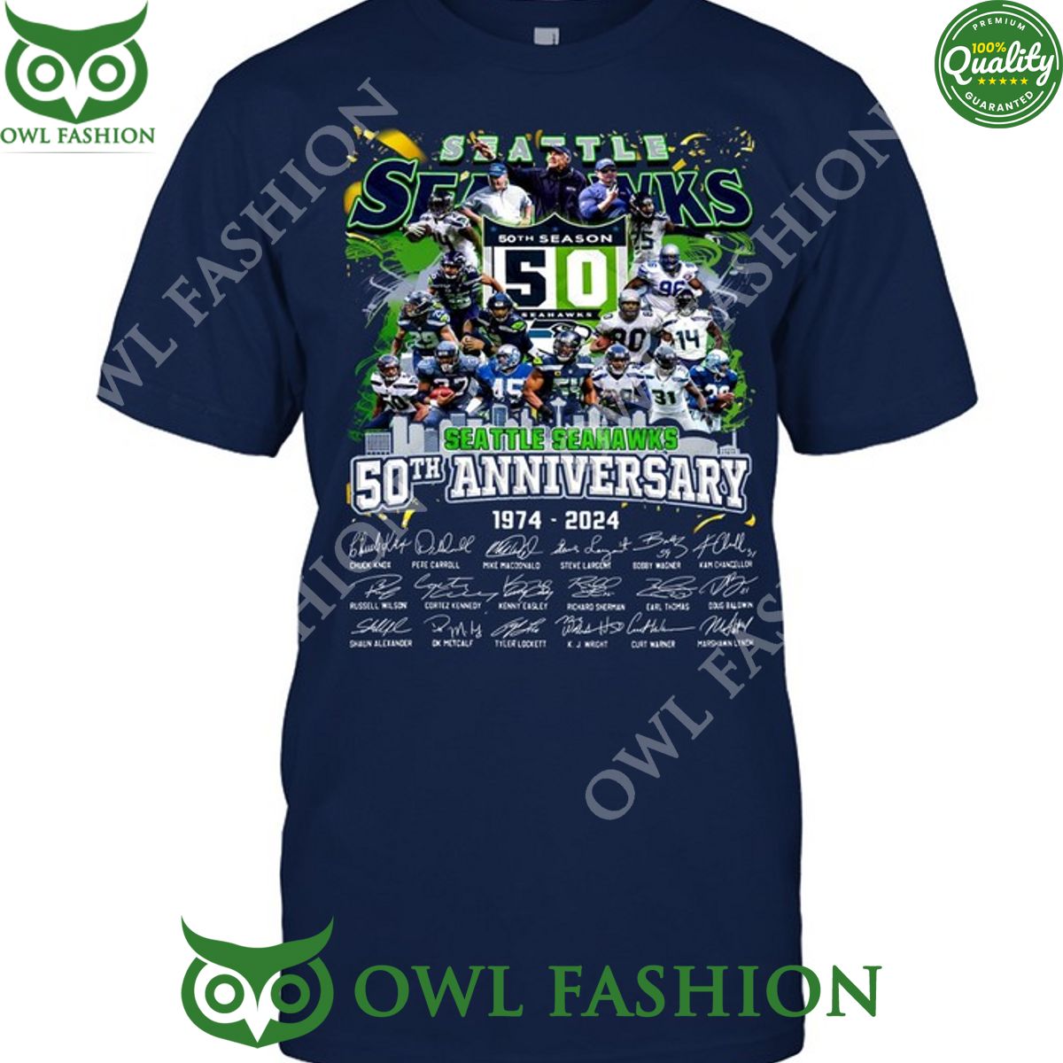 Seattle Seahawks players team 50th Anniversary 1974 2024 t shirt Coolosm