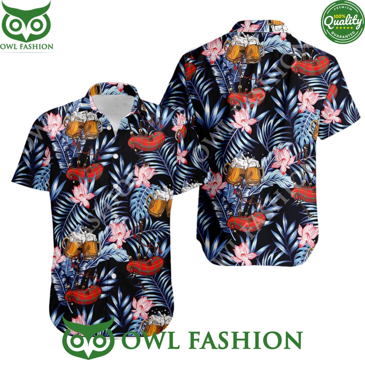 Bagpipes Beer Summer Cool Leaf Hawaiian Shirt Cuteness overloaded