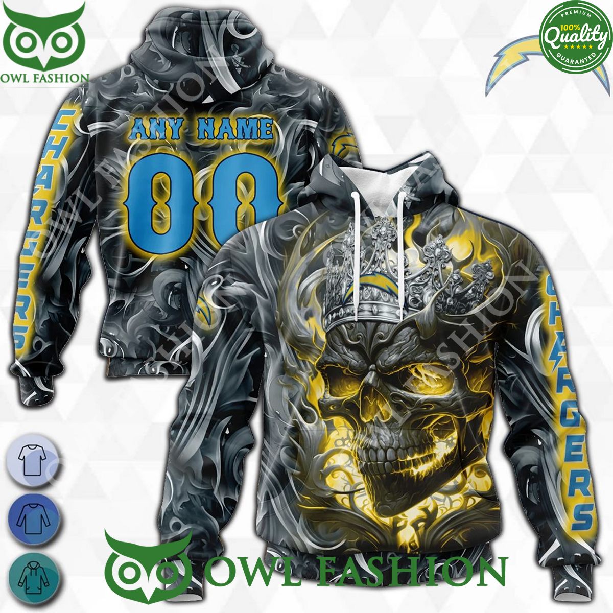 los angeles chargers skull crown yellow custom name number special edition hoodie shirt 1 6nhLG.jpg