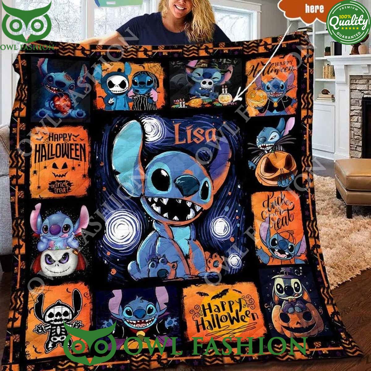 stitch screaming in halloween personalized quilt fleece blanket 1 WJviw.jpg