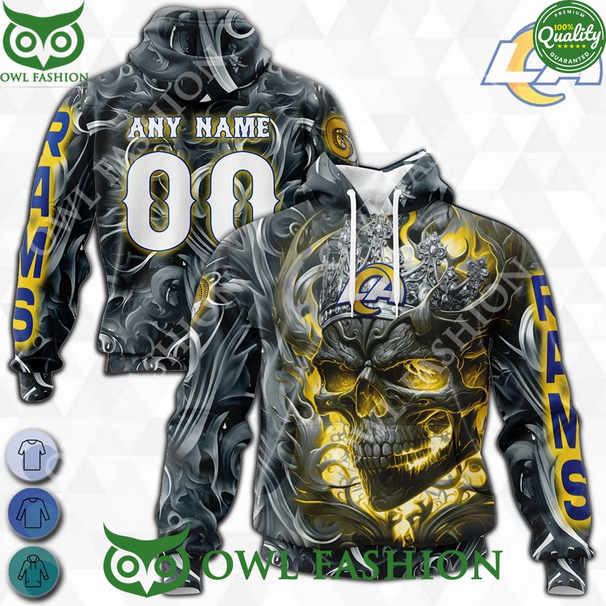 personalized los angeles rams football skull crown yellow fire limited hoodie shirt 1 5ccz0.jpg