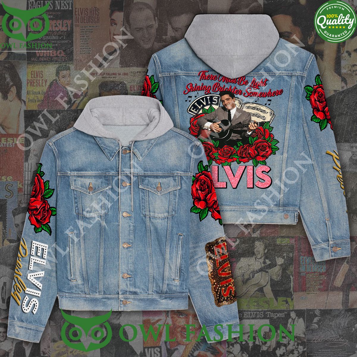 Elvis Presley Rock n Roll Rose and Guitar 2D Denim Jacket Good one dear