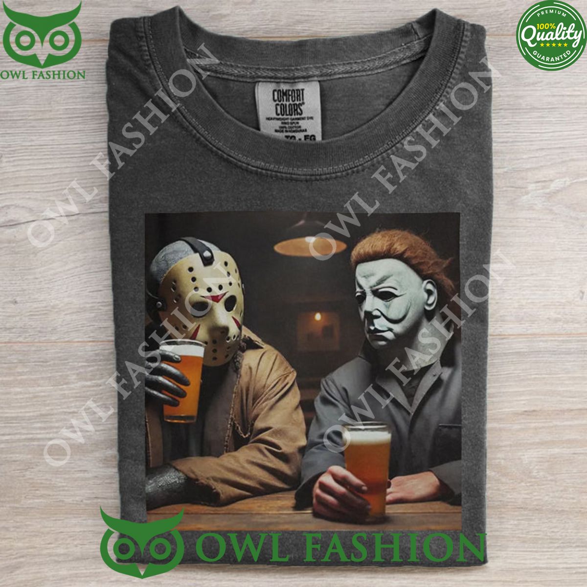 halloween funny jason and michael drink beer t shirt 1 e1Ckc.jpg