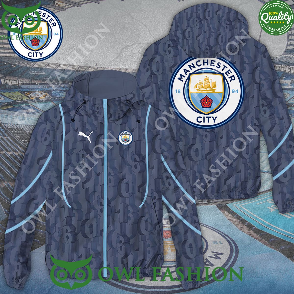 Manchester City FC 1894 Football 3D waterproof Jacket Damn good