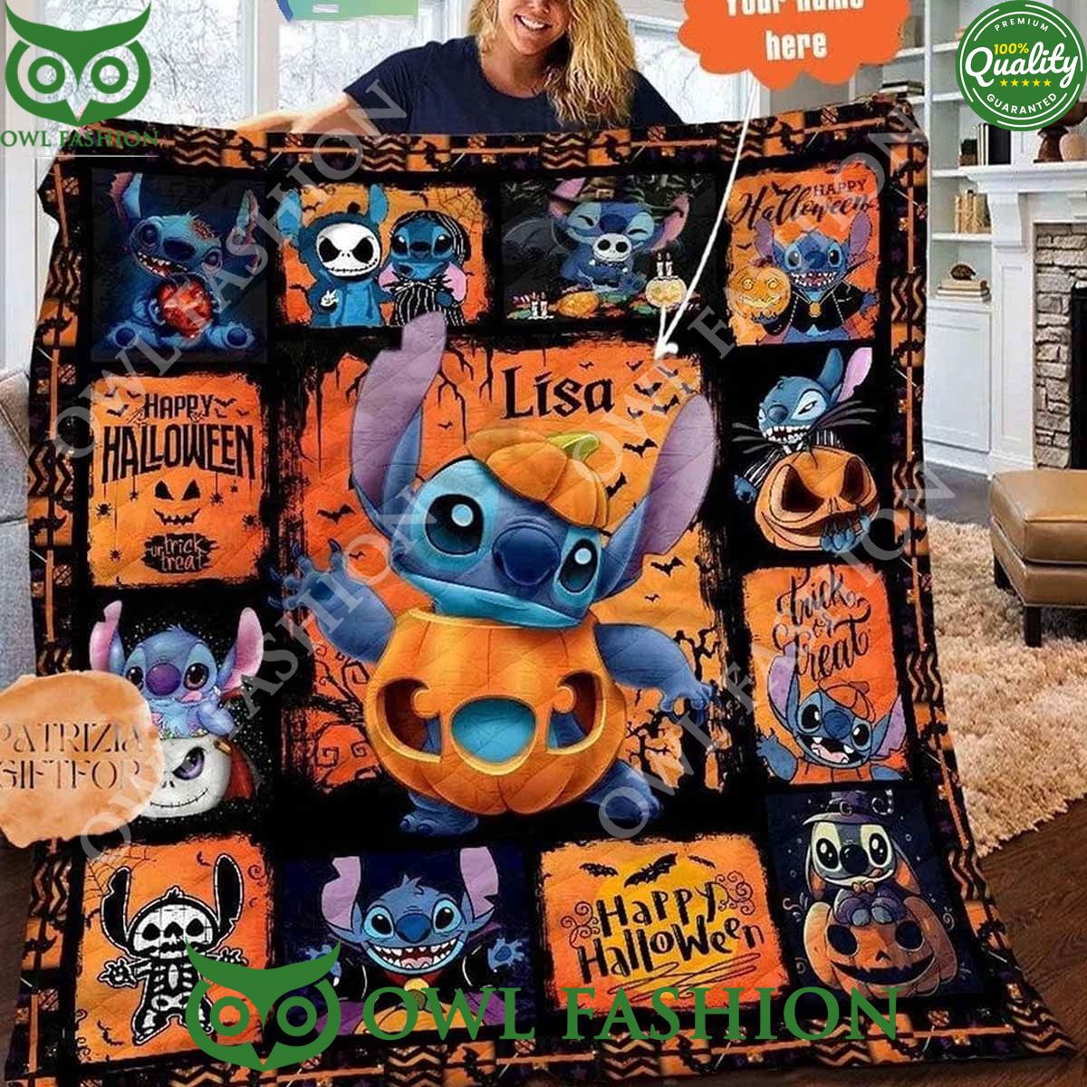 stitch trick or treat happy halloween 2024 personalized quilt fleece blanket 1 W33dw.jpg