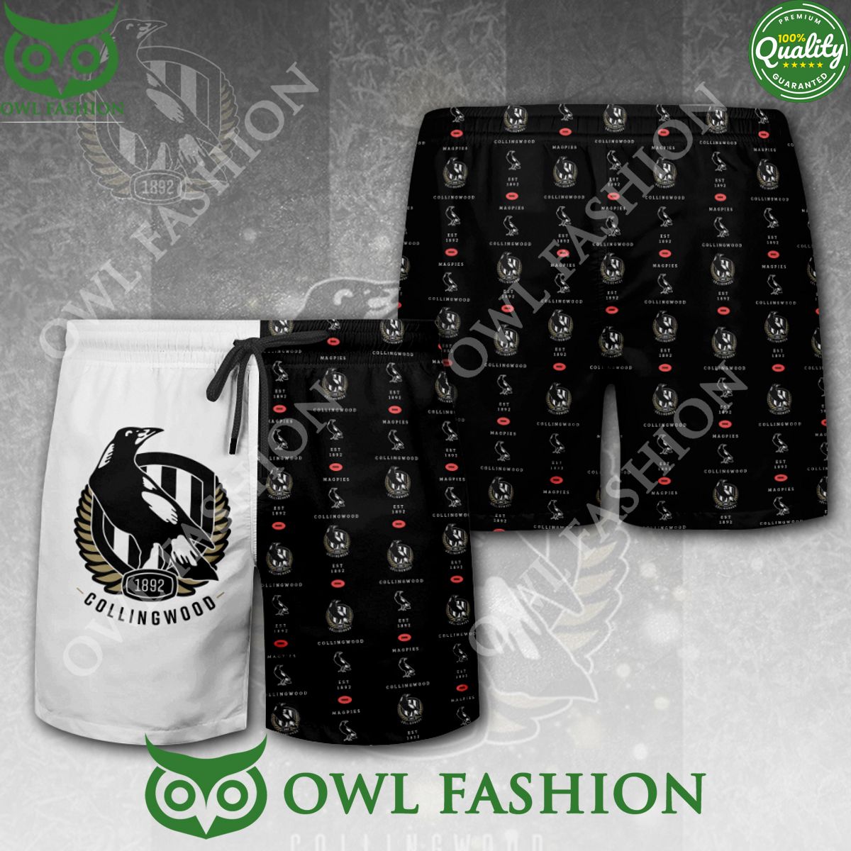 Collingwood FC 1892 Football Club Black and White 3D Shorts Speechless