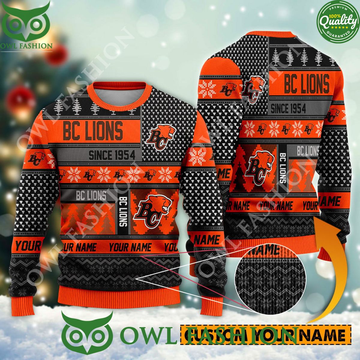 BC Lions since 1954 Custom name CFL Orange Ugly Sweater Sizzling