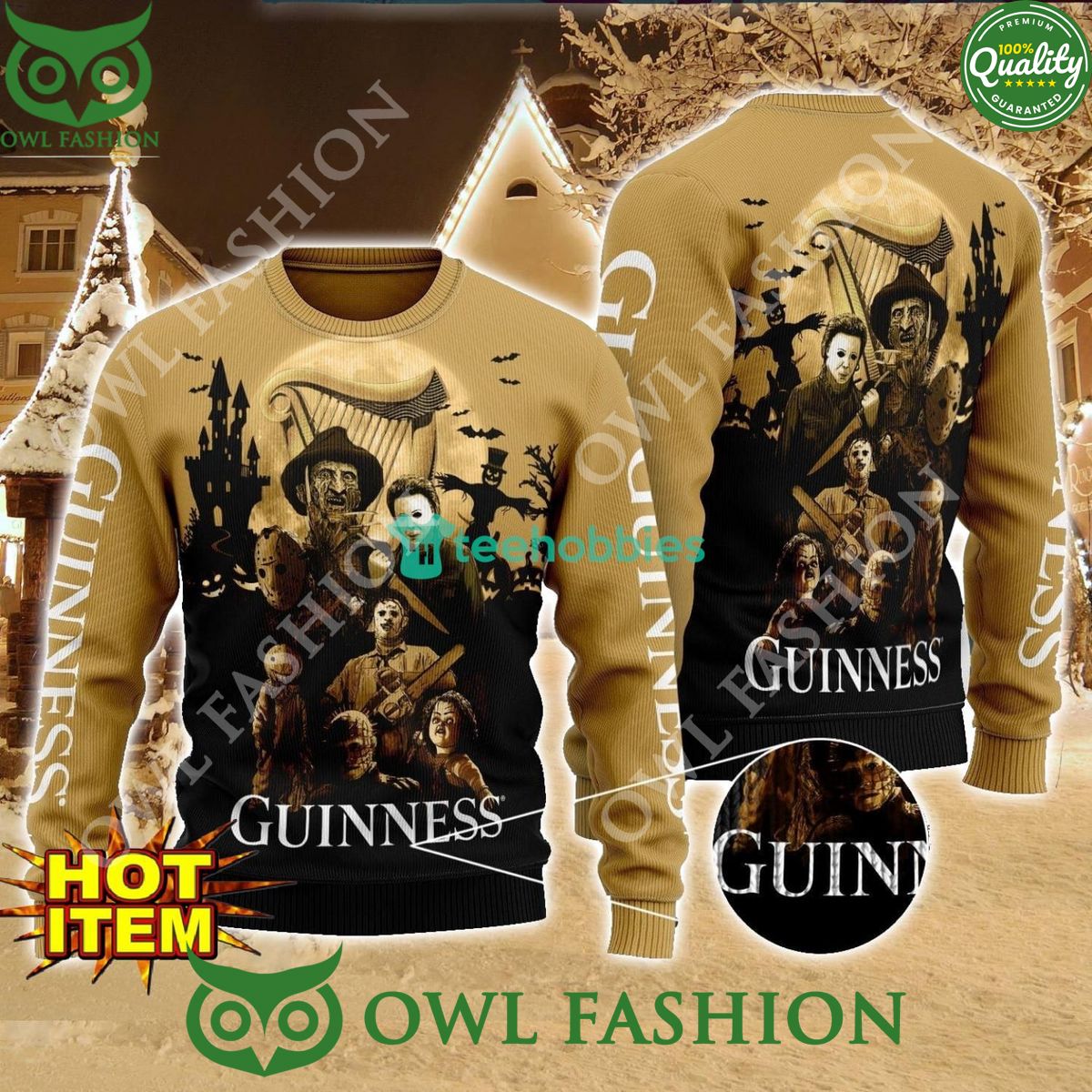 Guinness Beer Horror Halloween Night 2024 Ugly Sweater Lovely smile