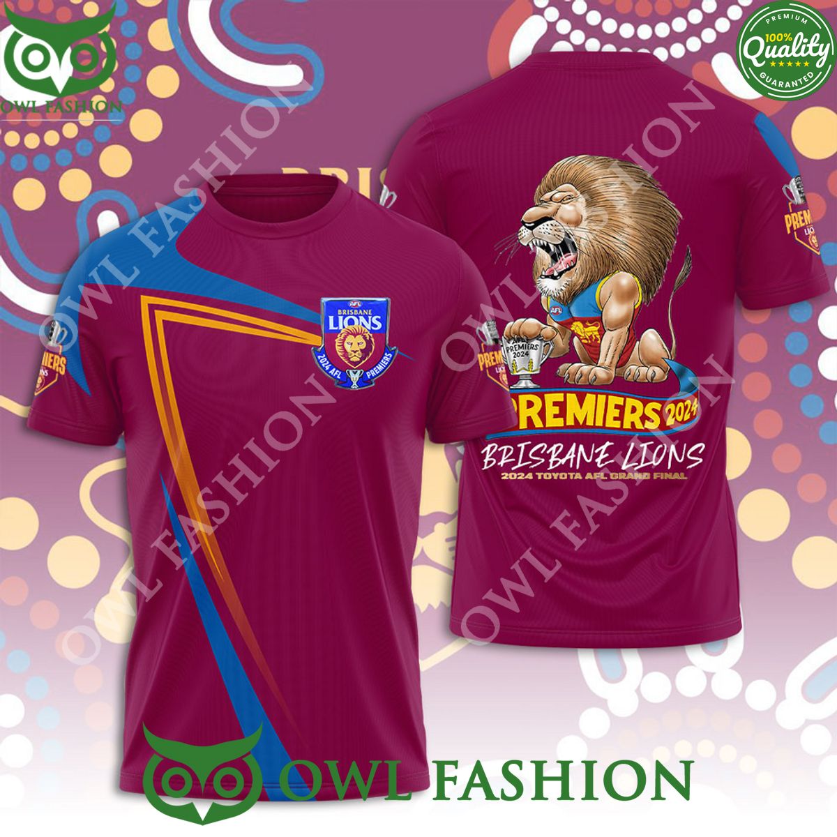 Brisbane Lions Toyota AFL Grand Finals 3D Tshirt Natural and awesome