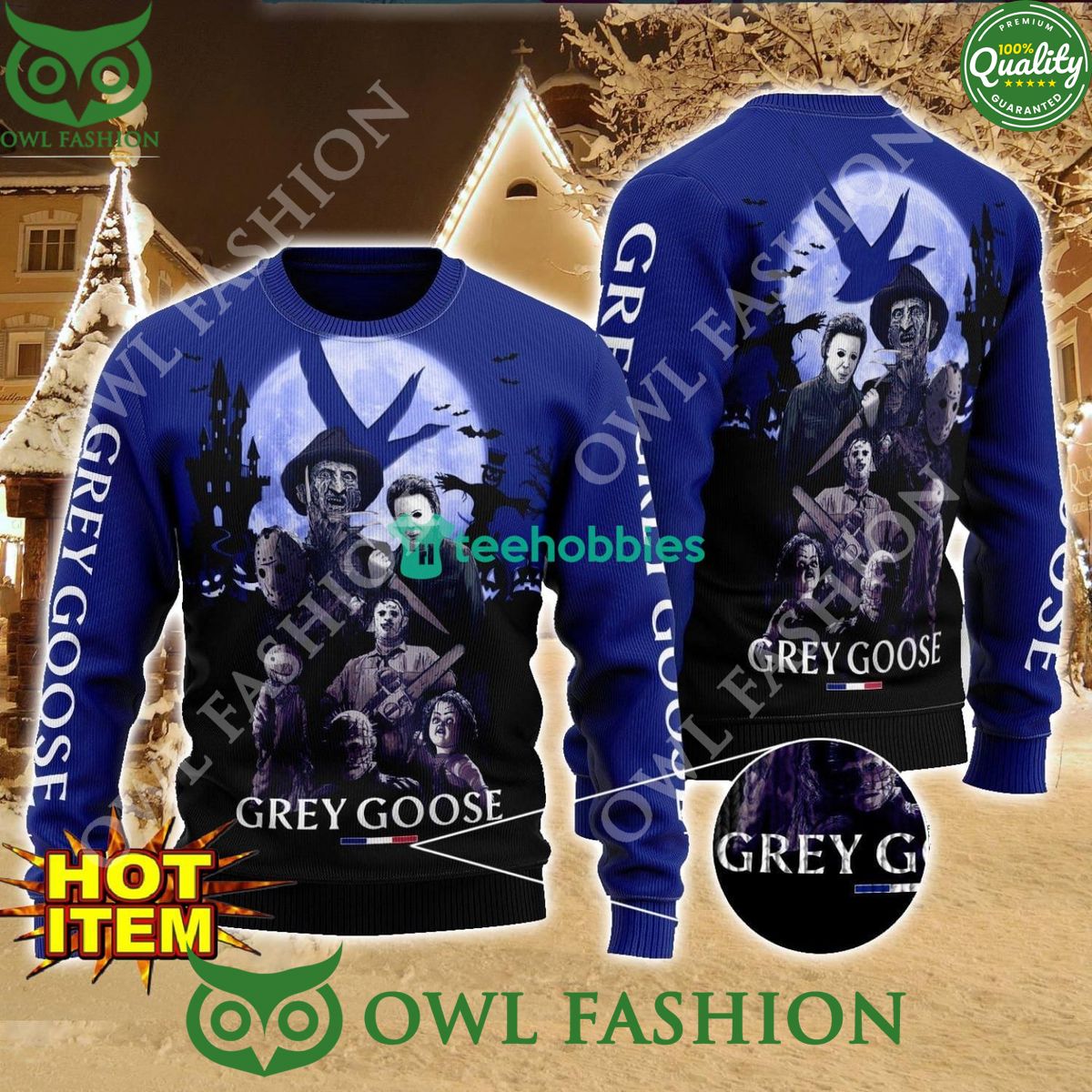 Horror Halloween Night Grey Goose Vodka 2024 Ugly Sweater Great, I liked it