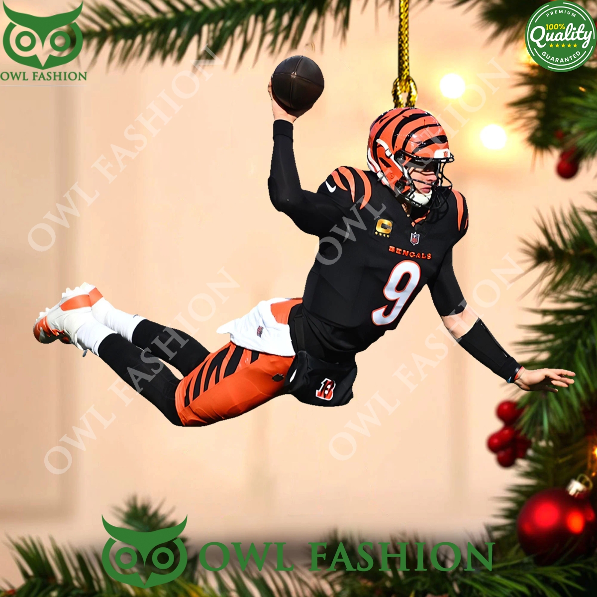 joe burrow 9 the cincinnati bengals quarterback throw a ball plastic ornament 1 Xp37l.jpg