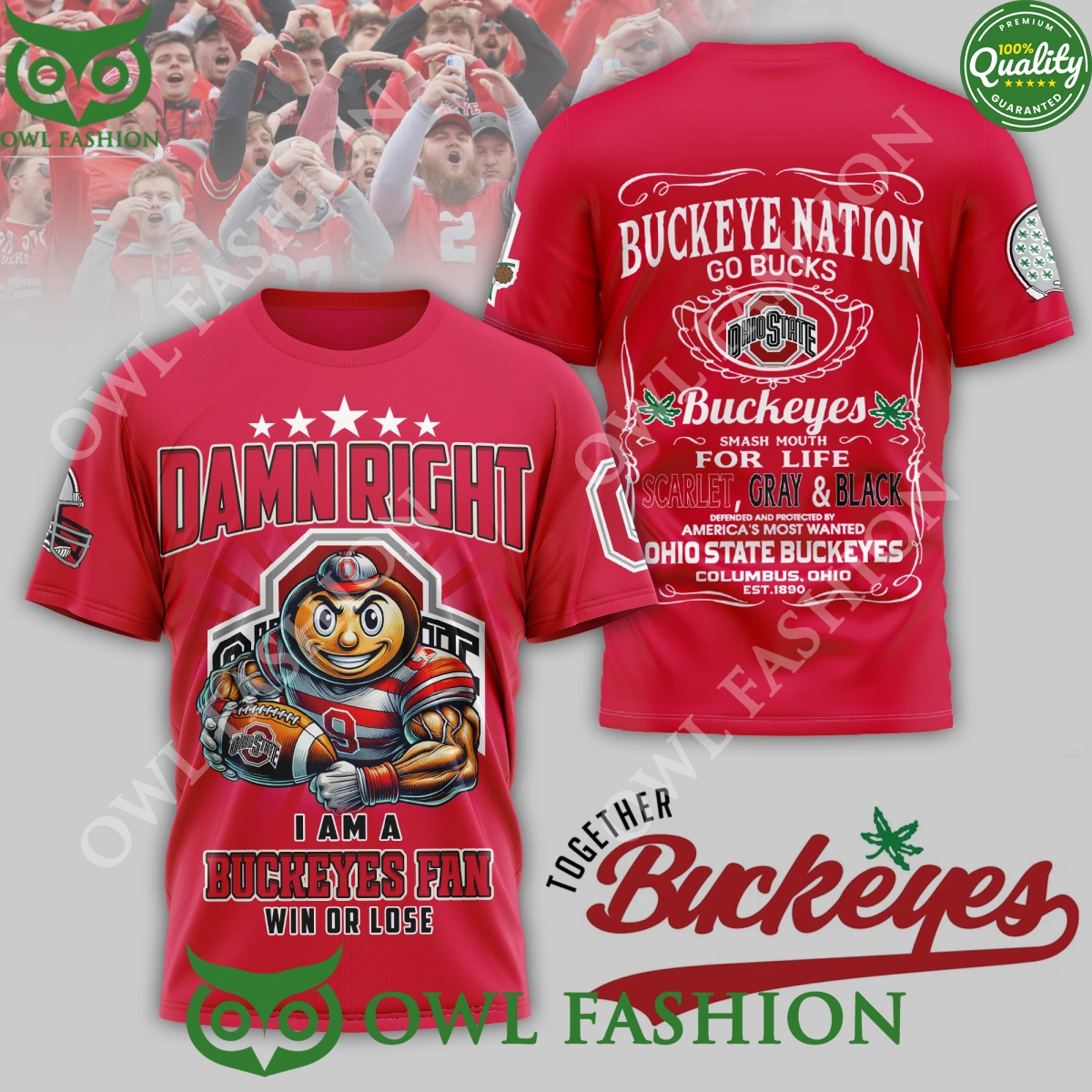 ohio state buckeyes im a buckeyes fan damn right red 3d t shirt 1 3G2us.jpg